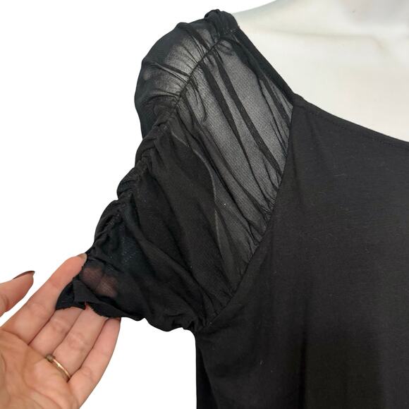 INC International Concepts Black Mesh Scoop Neck Short Sleeve Tee Shirt size L - Picture 8 of 9